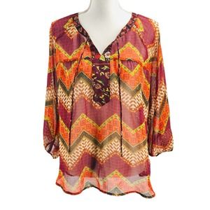 Figueroa & Flower Anthropologie Womens Size Medium Boho Overlay Chiffon Blouse